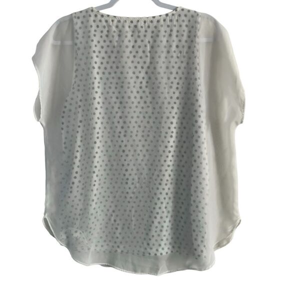 Chico's Layered Chiffon White Black Polka Dot Semi‎ Sheer Short Sleeve Size 1 M - Picture 2 of 8